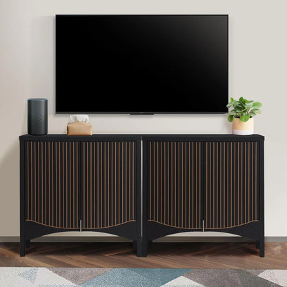 LEFHDA 2PCS Buffet Cabinet, Sideboard Cabinet with Storage, Accent Storage Cabinet with Carved Arc Door Design for Kitchen Dining Room, 2 Doors Buffet Cabinet with Adjustable Shelves