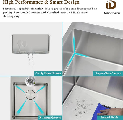 17 Inch Bar Sink Drop In �C  Small Kitchen Sink, Modern 18 Gauge Stainless Steel sink with Brushed Finish, 17"x19"x6" Single Bowl kitchen Sinks for RV, Prep, and Outdoor Use