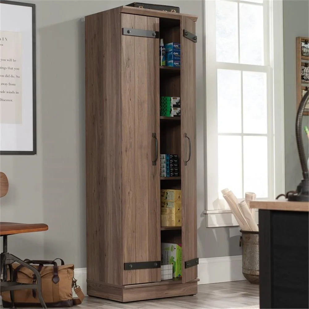 Pemberly Row Farmhouse Engineered Wood 2-Door Narrow Storage Cabinet in Salt Oak
