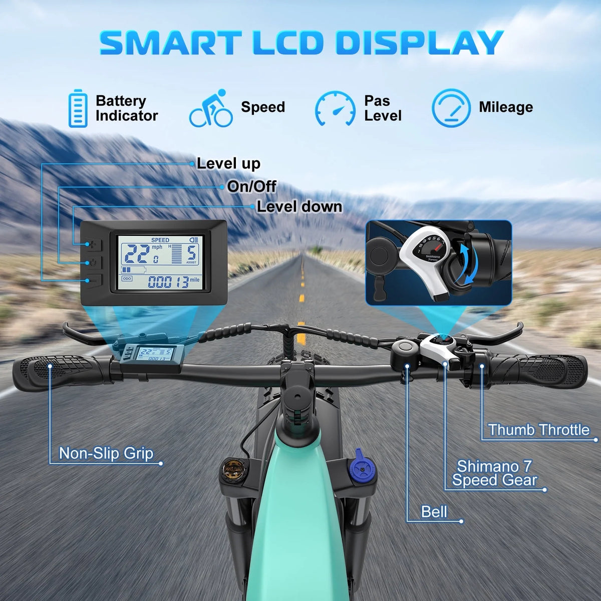 Gocio Electric Bike for Adults, 26" Fat Tire E-Mountain Bike, 1350W Peak Motor 48V 15Ah Battery, 22MPH 7-Speed Ebike for off Road, UL 2849