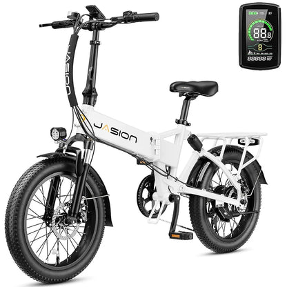 Jasion EB7 2.0 Electric Bike for Adults, 500W Motor Electric Bicycles with 48V 10AH Removable Battery, 20" Fat Tire Foldable Electric Bike with Dual Shock Absorber, 7-Speed