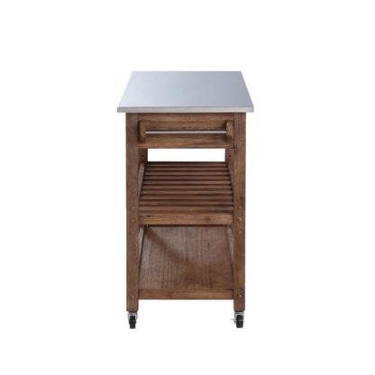 Boraam Sonoma 35.75in. H Wood Kitchen Cart with Stainless Steel Top - Barnwood Wire-Brush Finish