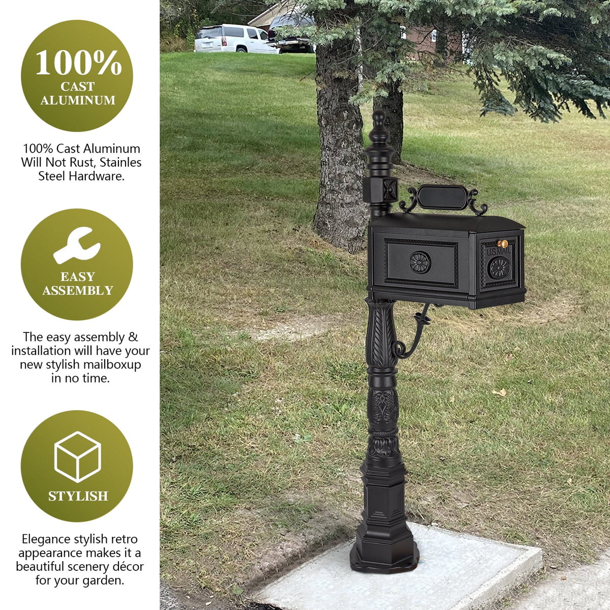 Betisef Large Cast Aluminum Mailbox Barcelona Decorative Post Mail Box Combination Stratford Heavy Duty