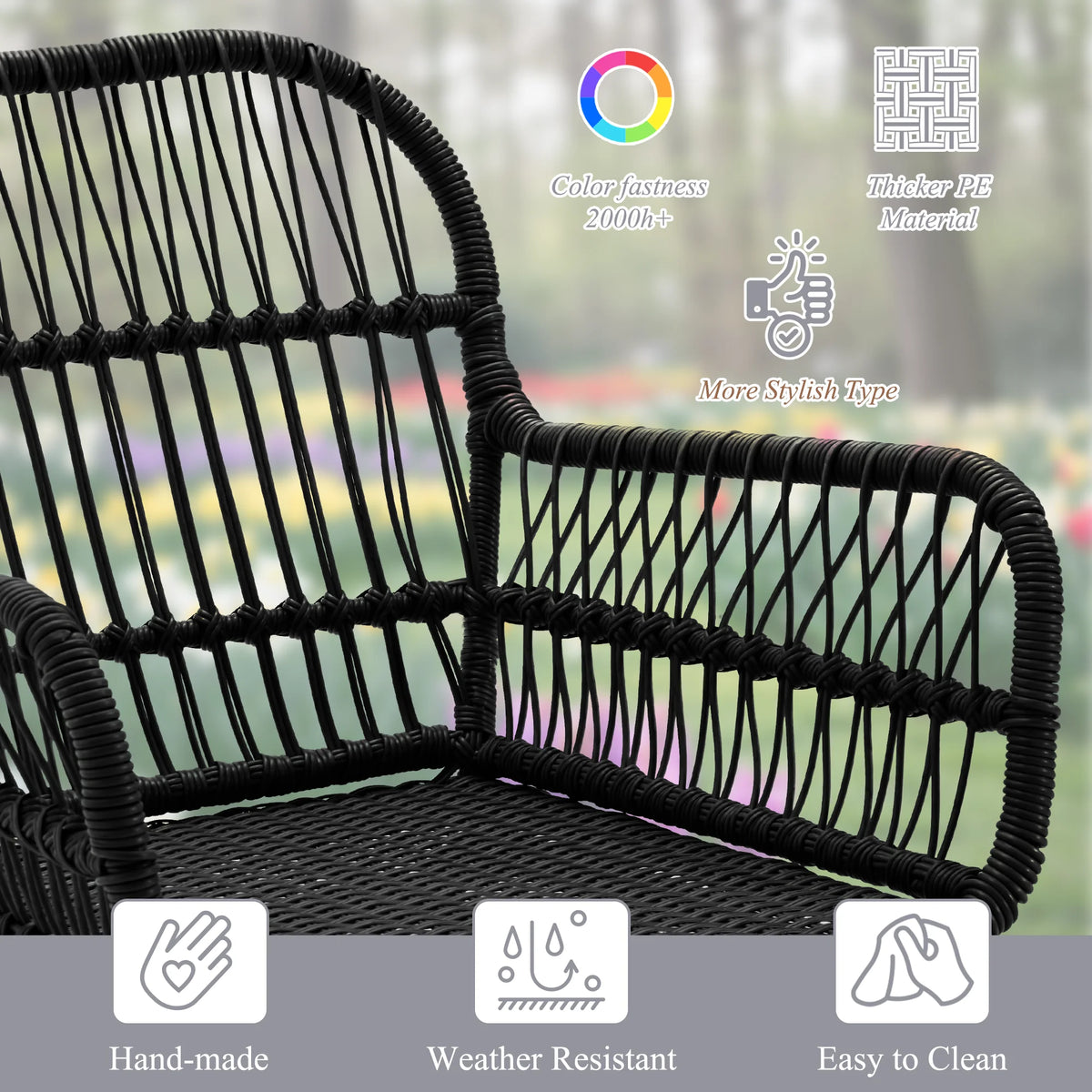 Bezseller 3-Piece Outdoor Wicker Furniture Set, Patio Conversation Set, Gray