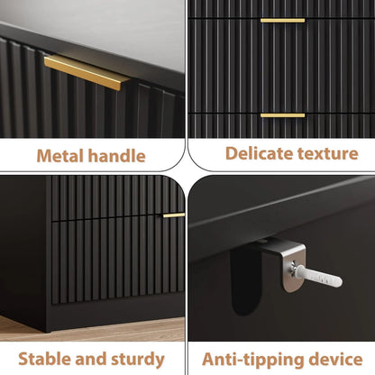 Furniway Fluted Large 9-Drawer Black Dresser