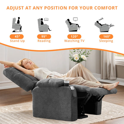 Recline Chair, 21.6"W Oversize Accent Armchair with Storage Bag, Modern Chair for Living Room, Bedroom, Gray