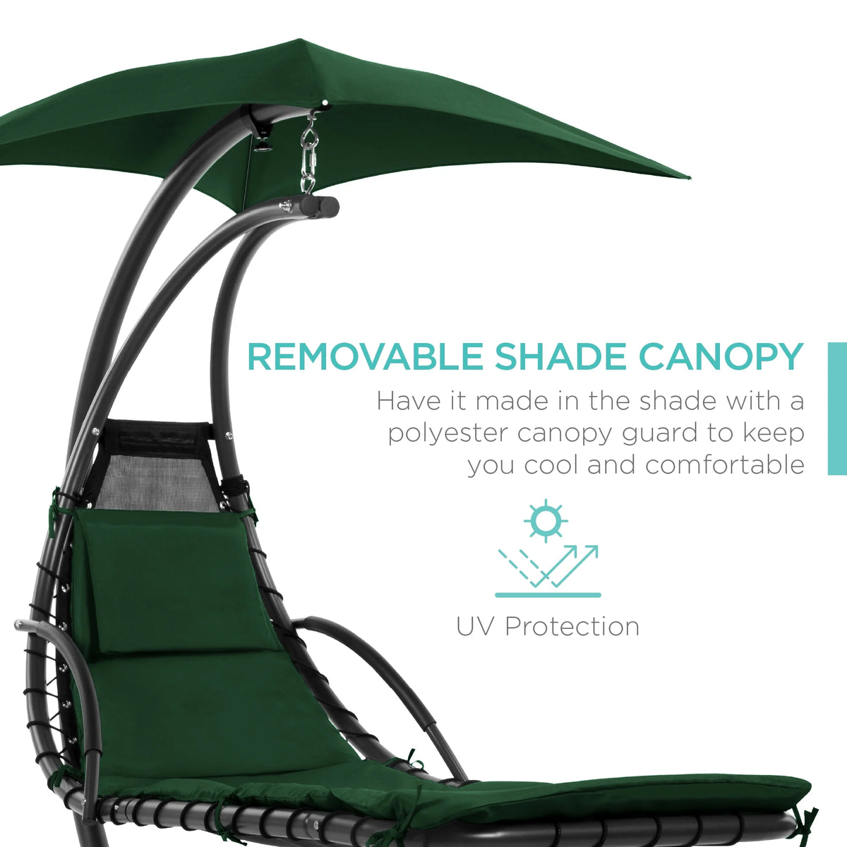 Best Choice Products Hanging Curved Chaise Lounge Chair Swing for Backyard, Patio w/ Pillow, Shade, Stand - Teal