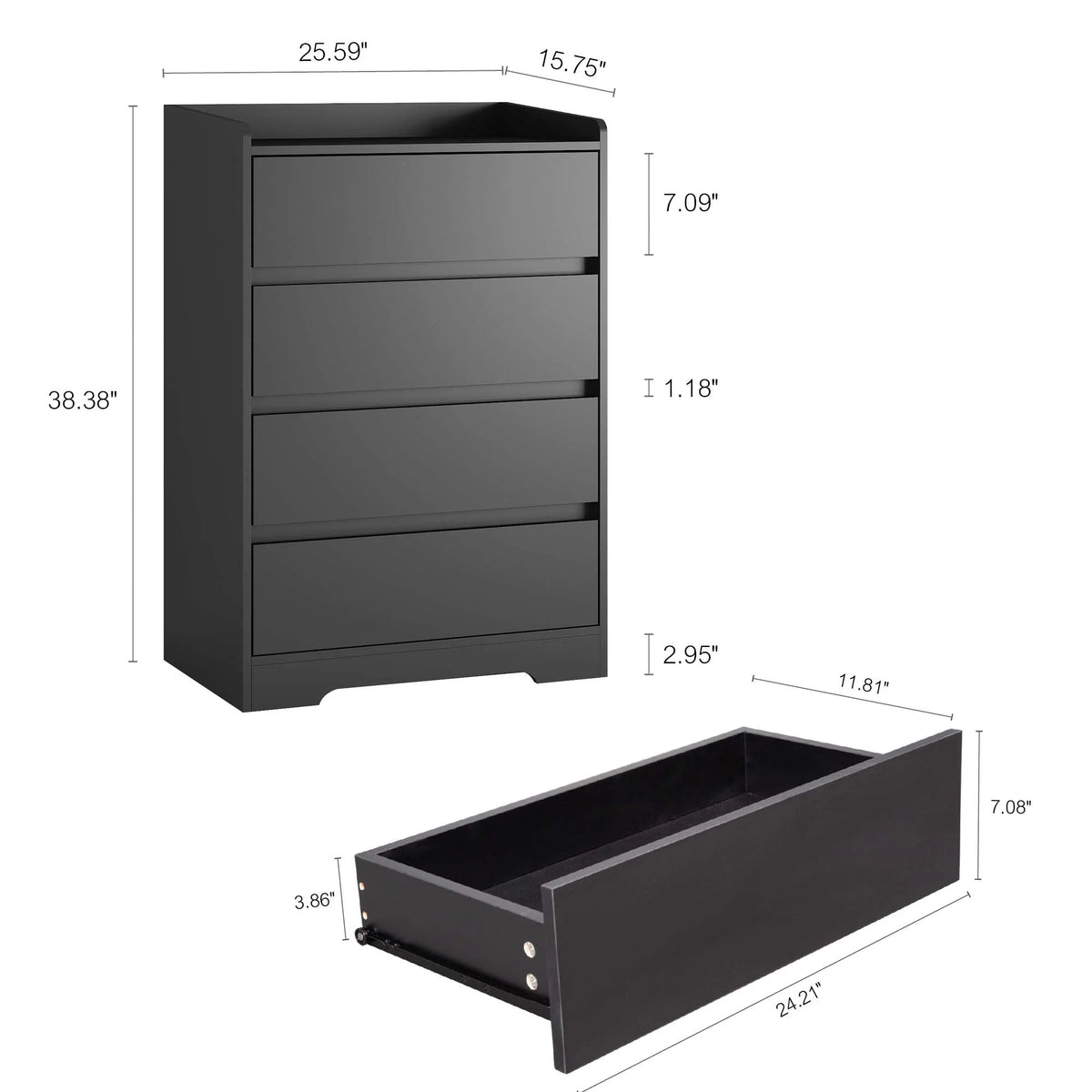 Aukfa Wood 4 Drawer Dresser,Chest of Drawer with Anti-fall Device, Black