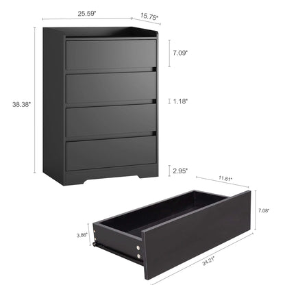 Aukfa Wood 4 Drawer Dresser,Chest of Drawer with Anti-fall Device, Black