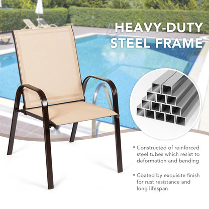 Gymax Set of 4 Patio Chairs Dining Chairs w/ Steel Frame Yard Outdoor Grey