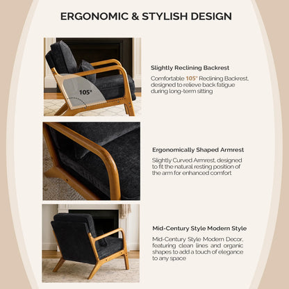 Ktaxon Accent Chair Corduroy Upholstered Armchair, Reading Club Chair with Pillow and Solid Wood Frame for Living Room Bedroom Furniture Off White