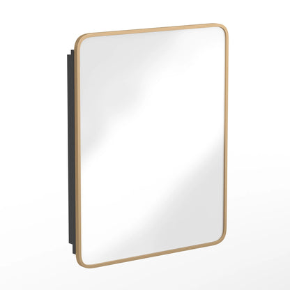 Merrick Lane 24" x 30" Reversible Bathroom Wall Medicine Cabinet with Rounded Rectangular Beveled Mirror and Black Metal Frame and Shelves
