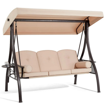 Homrest 3 Person Patio Outdoor Porch Swing with Adjustable Canopy, Backrest, Swing Bed with Stand for Garden,Deck