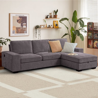 ASHOMELI 99'' Convertible Sectional Sofa,L Shaped Couch,Multi-Functional Reversible Sofa with USB and Type-C Charging Ports, Storage Space, Breathable Fabric