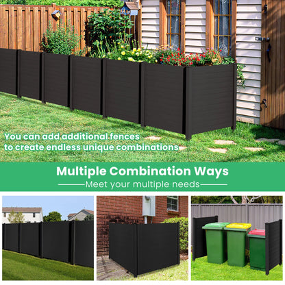 Gymax Outdoor PVC Privacy Panels 2-Pack Picket Fence W/ 3 Cuspidal Foot Stakes Black