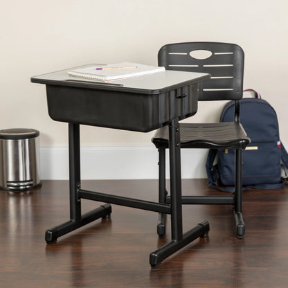 Flash Furniture Adjustable Height Classroom Student Desk with Chair and Book Box, Gray/Black