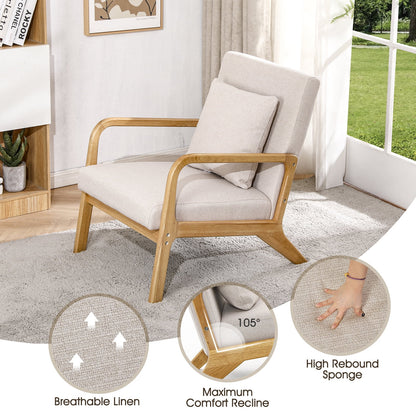 JULY'S SONG Mid Century Modern Accent Chair Set of 2, Linen Upholstered Reading Chairs for Living Room, 25.6" W Fabric Comfy Armchair, Beige