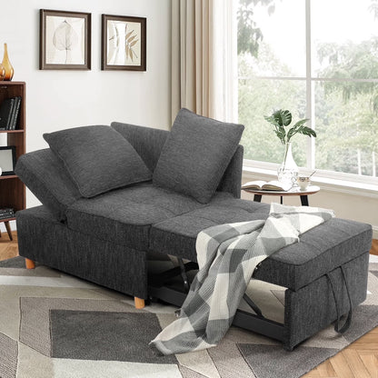 SEJOV 4-in-1 Convertible Sleeper Chair Bed, Linen Sofa Bed for Small Space, Futon Sofa with 2 Throw Pillows for Living Room, Single Recliner with 5 Adjustable Backrest for Bedroom Apartment, Brown
