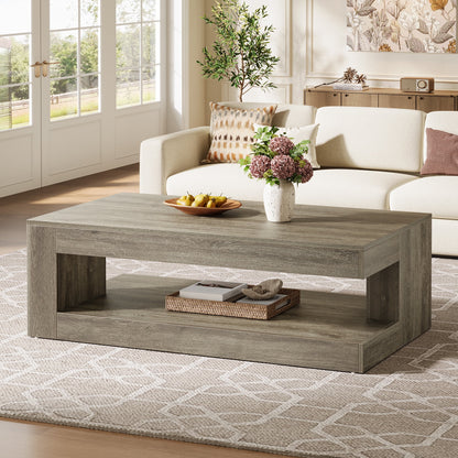 Tribesigns Coffee Table for Living Room, 47.24-Inch Farmhouse 2-Tier Accent Center Tea Cocktail Table with Storage, Elegant Grey, Rectangular