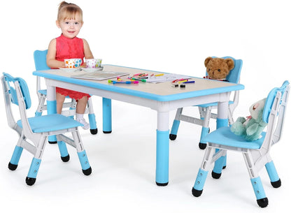 Arlopu Toddler Table and Chair Set Height Adjustable, Kids Activity Table for Reading, Drawing, Eating, Studying, Max 220lbs