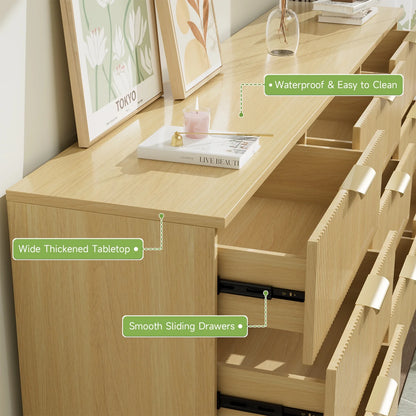 Planntonneo Boho Fluted 6 Drawer Dresser, Wooden Chests for Bedroom