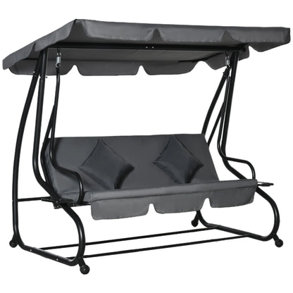 Outsunny 3-Seat Steel Outdoor Canopy Porch Swing with Cushions and Pillows, Light Brown