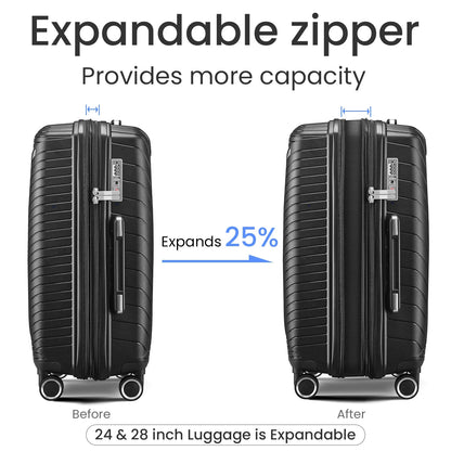 4 Piece Luggage Set, Expandable Lightweight Suitcase Set, PP Materials Travel Luggage with TSA Lock Spinner Wheels, White (14/20/24/28)