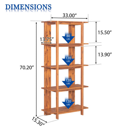 Christopher Knight Home 4-Tier Open Bookcase, 70.2" Solid Acacia Wood Modern Display Bookshelf, Ebonized Finish