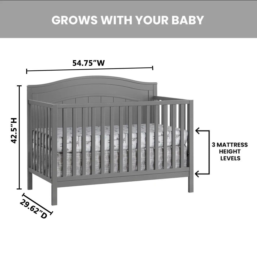 Oxford Baby North Bay 4-in-1 Convertible Crib, Snow White, GREENGUARD Gold Certified, Wooden Crib