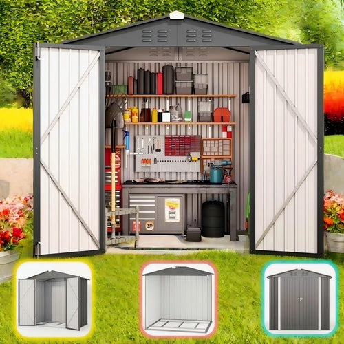 Lofka 6 x 4ft Shed and Outdoor Storage , Durable Metal Garden Shed  with Lockable Door, Weather-Resistant Steel Tool Shed for Backyard, Patio, Grey