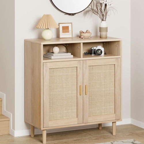 NEILA Rattan Cabinet with 2 Doors and Shelf, Modern Accent Furniture, 1 Piece