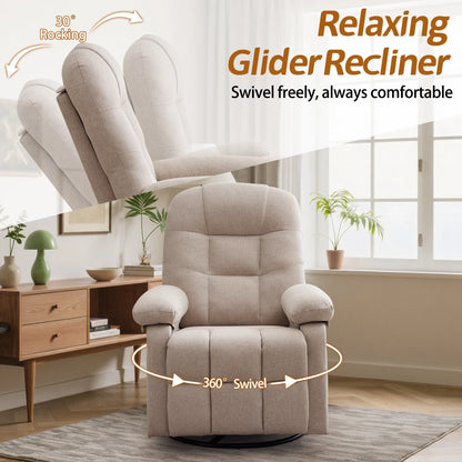 Korser Manual Swivel Rocker Recliner Chair for Living Room,Small Recliner Sofa for Small Spaces,Linen Fabric,Dark Black
