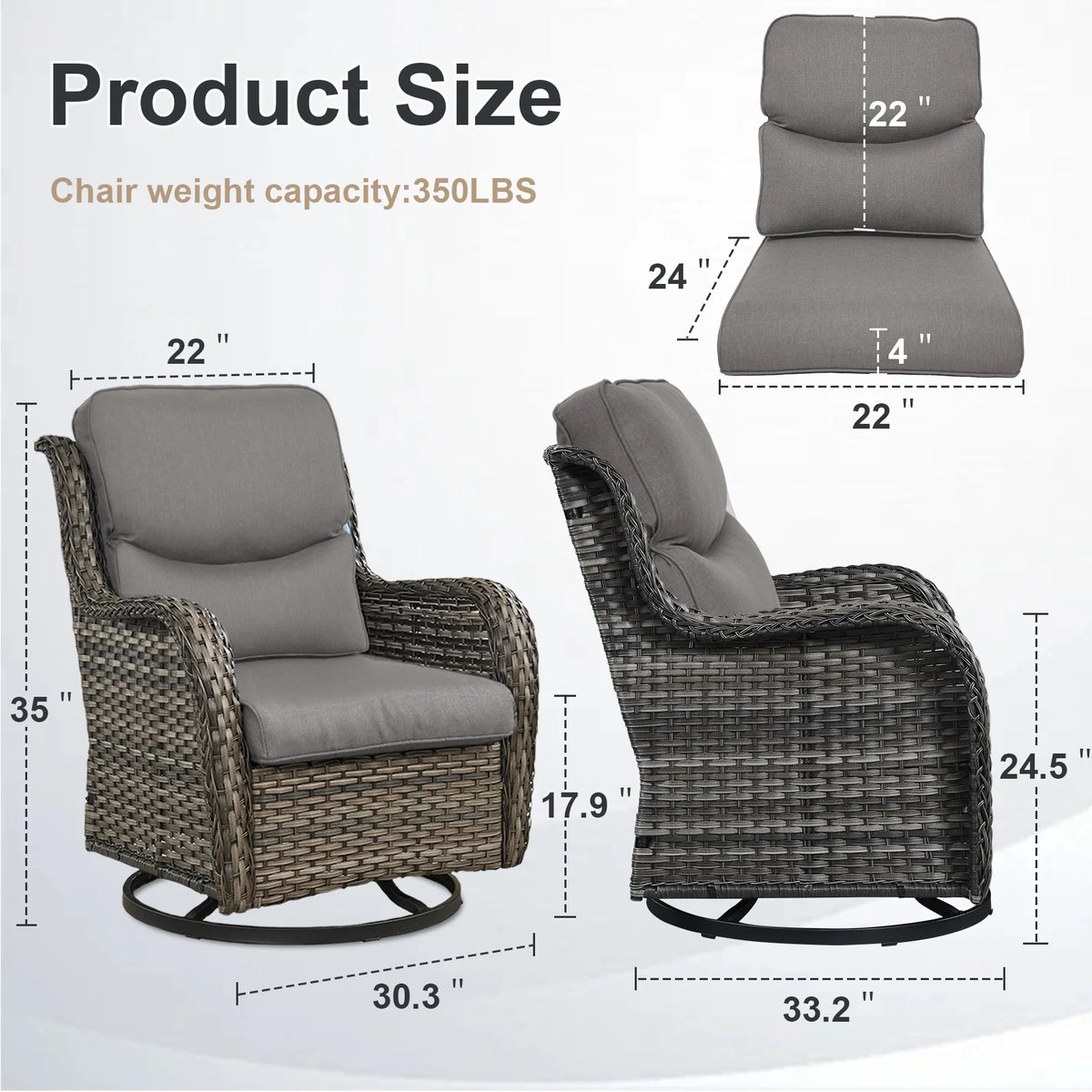 POCASSY Patio Swivel Chairs, Outdoor Wicker Swivel Glider Rocking Chairs with High Back and Thick Cushions for Porch Deck - Set of 2, Beige