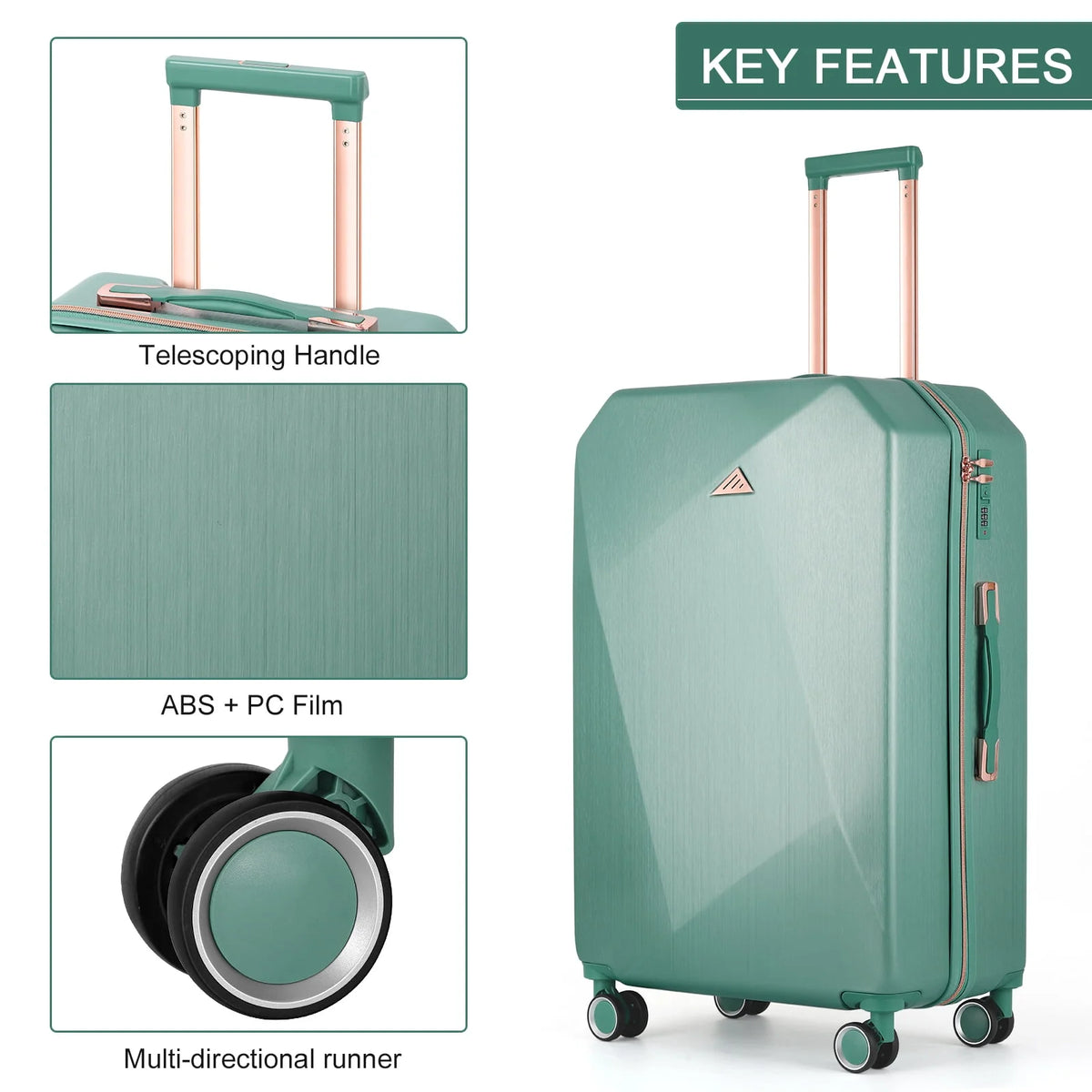 5PCS Travel Luggage Set with Makeup Case, Mint Green