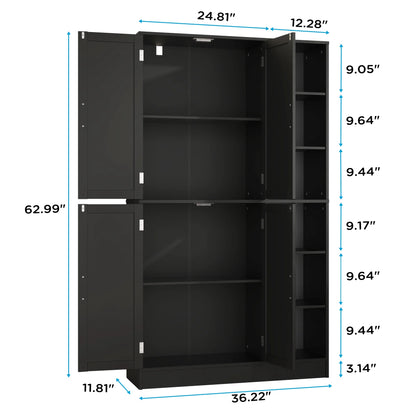 63" Tall Kitchen Pantry, Kitchen Pantry Cabinet with 4 Doors and Adjustable Shelves, Storage Cabinet for Dining Room, Laundry Room, Oak