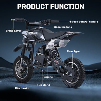 49cc Dirt Bike for Kids, Tcdjtc Gas Dirt Bike with 27 Miles Max Range, Kids Dirt Bike with 18 MPH Max Speed, Gas Powered Dirt Bike with 132 LBS Capacity, Mini Motorcycles for Kids, Gas Mini Bike