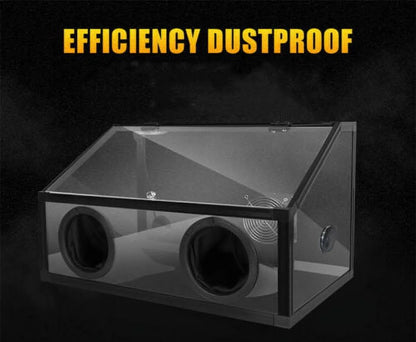 220V Electric 2 Holes Enclosed Grinding Table Polisher Acrylic Dust Box Cover , 3mm LED Light with Fan