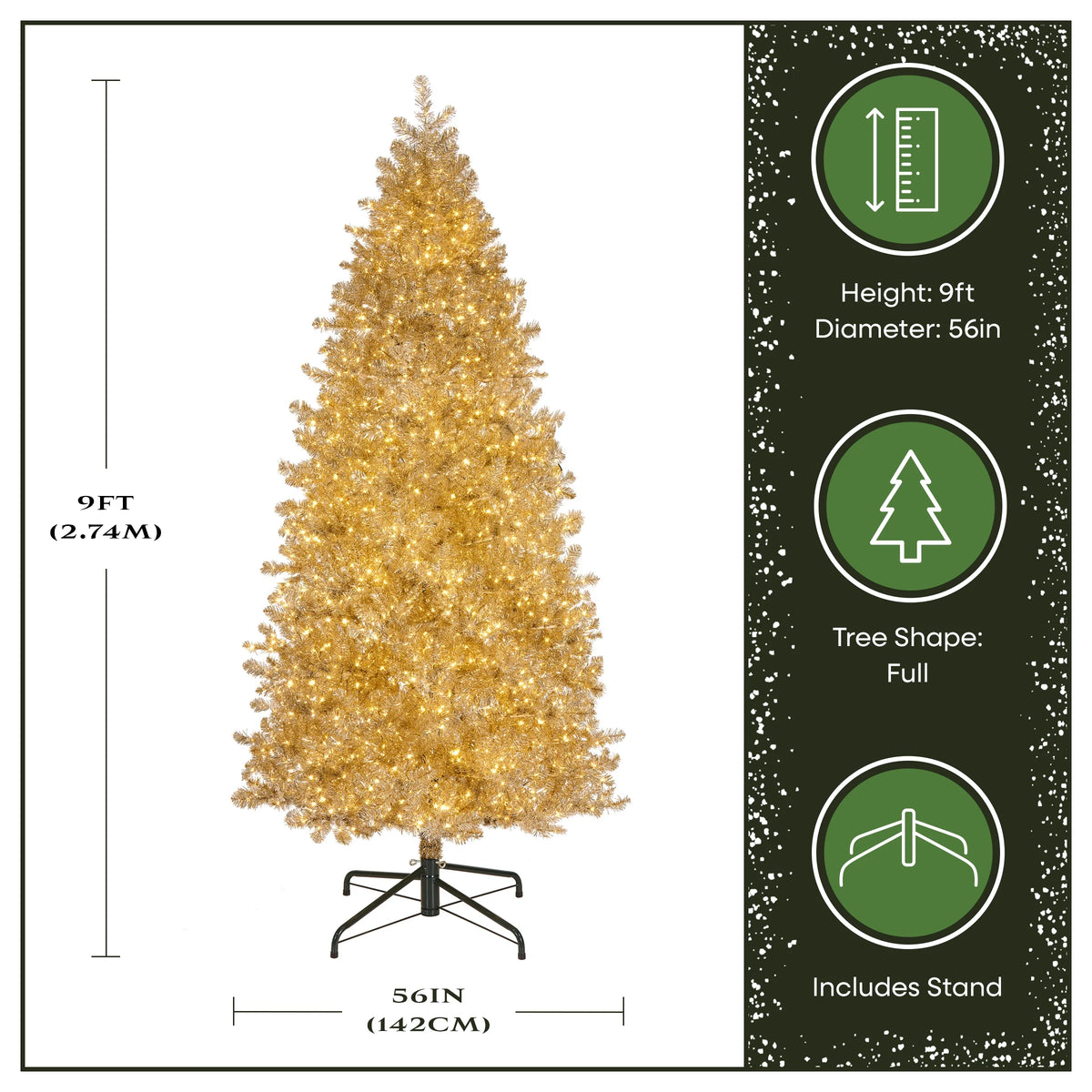 National Tree Company Pre-Lit Artificial Christmas Tree, Platinum, Tinsel, 1250 Warm White LED Rice Lights, Includes Stand, 7.5 Feet