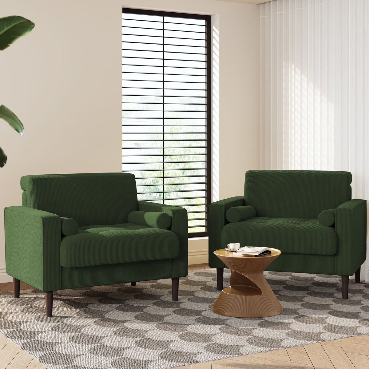 UIXE Corduroy Accent Chair Modern Upholstered Arm Chairs Comfy Reading Armchair with Pillow Armrest Tufted Living Room Single Sofa Lounge Seat, Yellow