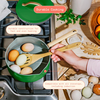 Beautiful 12pc Ceramic Non-Stick Cookware Set with Strainer Lids, White Icing by Drew Barrymore