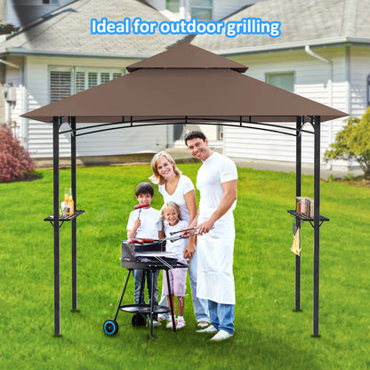 GVDV 8'x 5' Grill Gazebo Canopy, Outdoor BBQ Gazebo Shelter with 2 Side Shelves & Double-Tiered Top