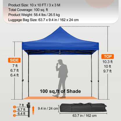 BENTISM 10' x 10' Instant Pop Up Gazebo Tent, Adjustable Height with UV Resistant