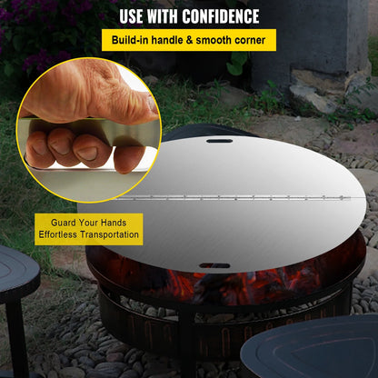 BENTISM Fire Pit Lid Round 40 Inch Foldable Fire Pit Ring Snuff Cover 430 Stainless Steel Fire Pit Spark Screen Cover 3mm Thickness