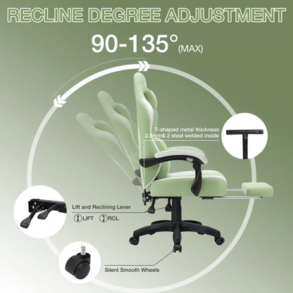 Hoffree Gaming Chair with Massage Fabric Office Chair with footrest for Adults, Ergonomic Gamer Chair with Headrest and Lumbar Support for Office Gaming, 440 LBS