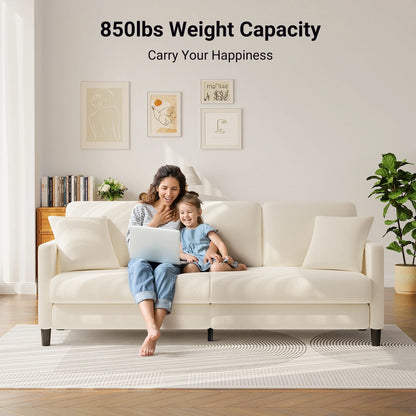 83" Comfortable Upholstered Sofa, 3 Seater Couch for Living Room, Neche Big Loveseat with Extra Deep Seats , 2 Pillows, Beige White