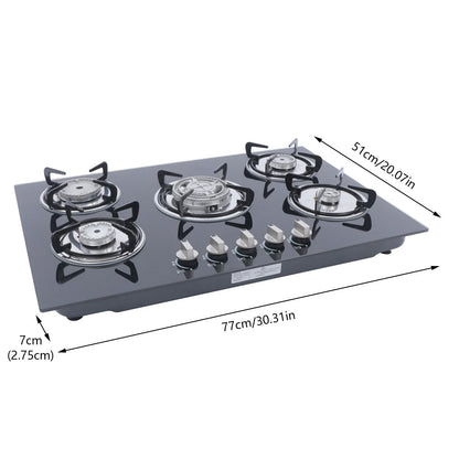 30"Gas Cooktop 5 Burners Gas Stove Cooktop NG Gas Stove Black for Kitchen