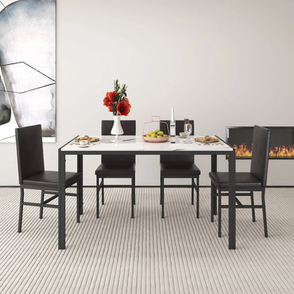 5 Piece Dining Set, Modern Dining Table and Chairs Set for 4, Counter Height Bar Table Set, Modern Pub Table with 4 Velvet Fabric Cushioned Stools, Faux Marble Dining Table & Stools Set, D9297