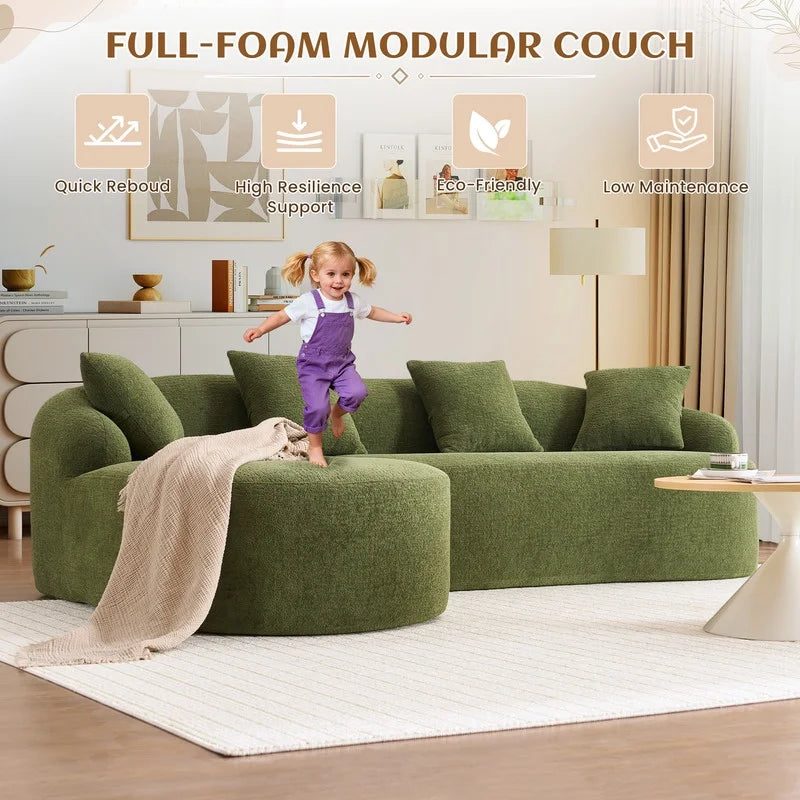 Timbernest 99" Modular Sectional Sofa with Pillows, Chenille L Shaped 3-Seater Couch with Deep Seat, White