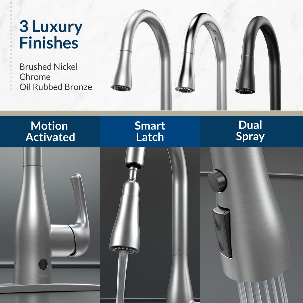Bio Bidet FLOW Motion Touchless Kitchen Faucet in Brushed Nickel Finish
