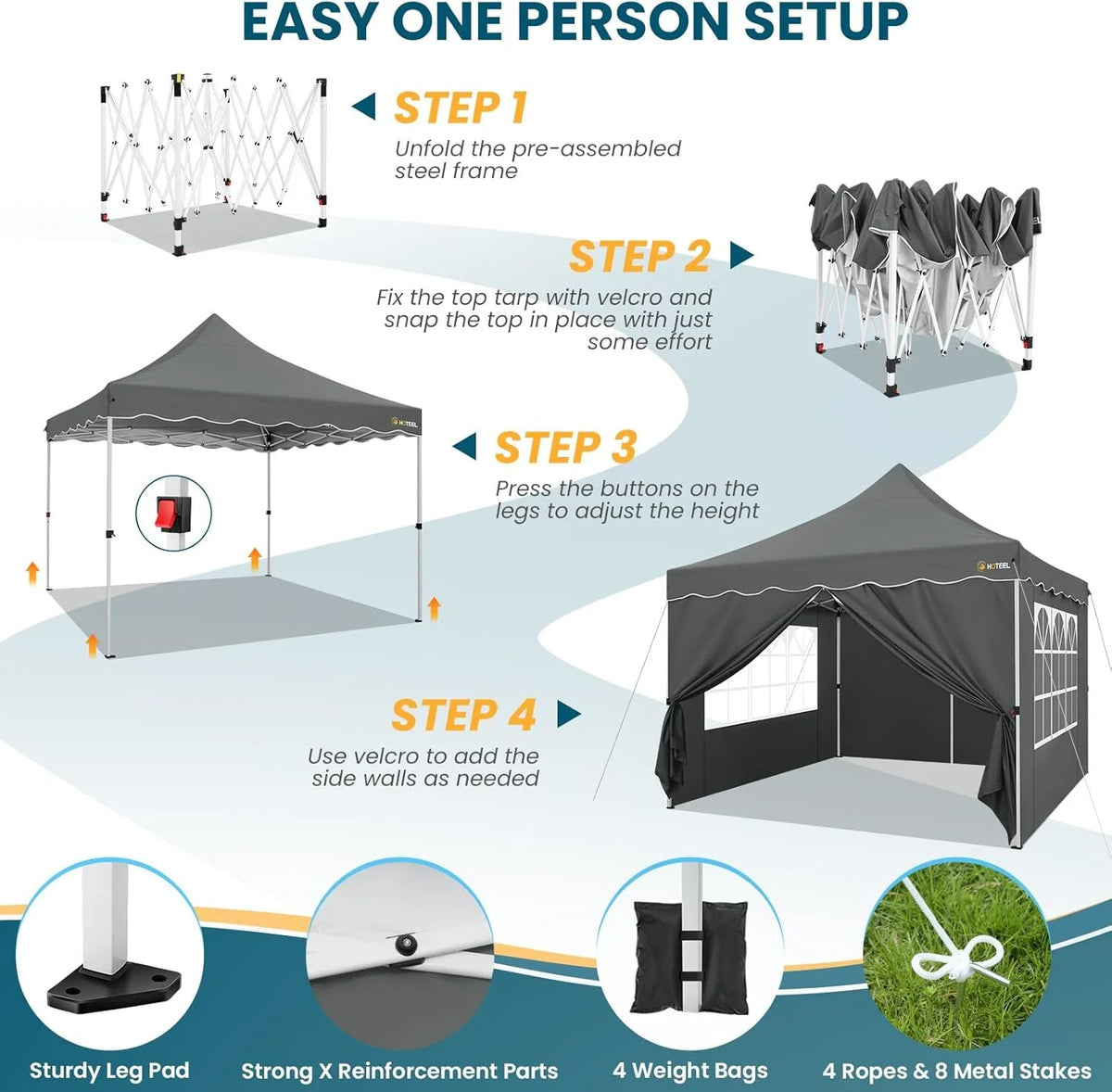 SANOPY 10' x 20' Pop up Canopy Party Tent with 6 Removable Sidewalls, Wave Eave Outdoor Waterproof Patio Gazebo Tent with Carry Bag, Backyards Camping Picnics, Black